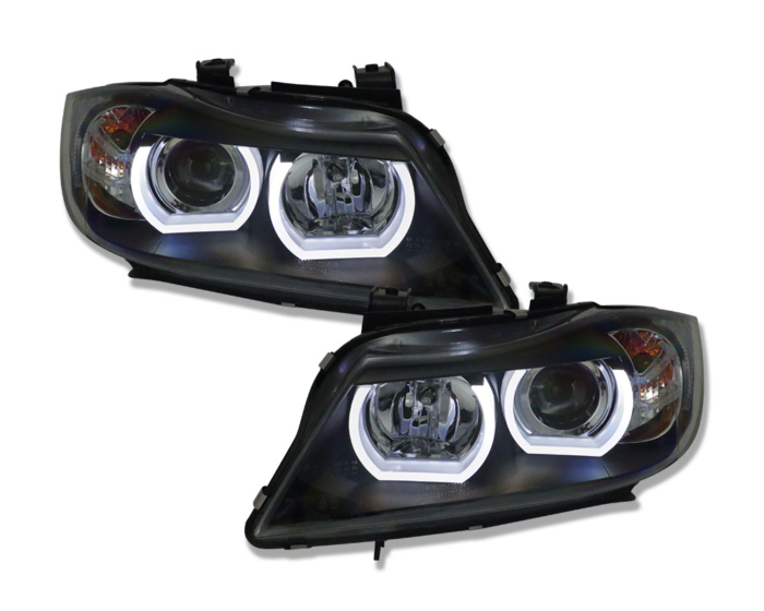 Koplampen met 3D LED parkeerlichtringen BMW 3 Serie E90/E91 05-08 zwart voor modellen met xenon