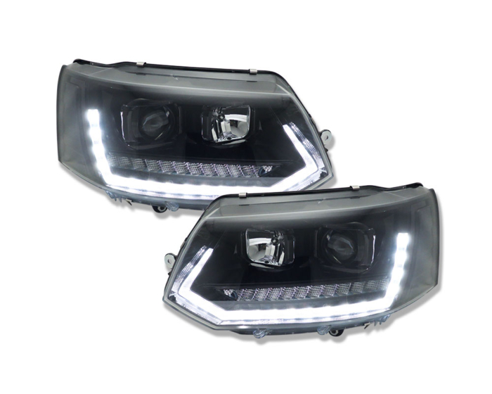 Phares diurnes à LED VW T5 GP 09-14 noir piano avec clignotants dynamiques