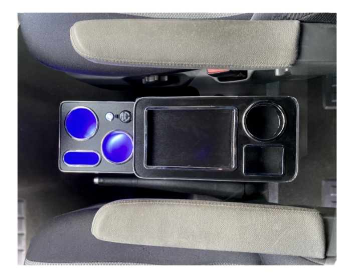 Consola central multifuncional para VW T5 y T6 con compartimento portaobjetos, negro brillante con puertos USB iluminados - Imagen 5