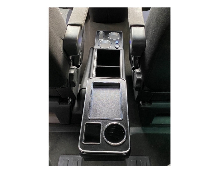 Consola central multifuncional para VW T5 y T6 con compartimento portaobjetos, negro brillante con puertos USB iluminados - Imagen 12