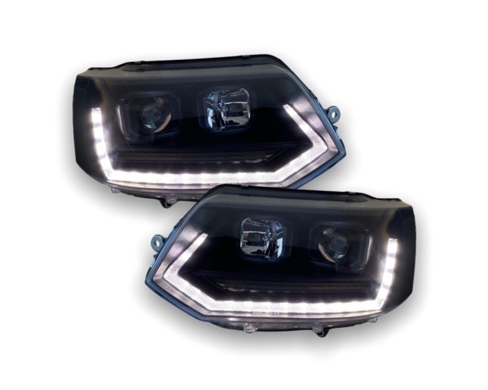 LED фарове за дневни светлини VW T5 GP 09-14 черни с динамичен индикатор