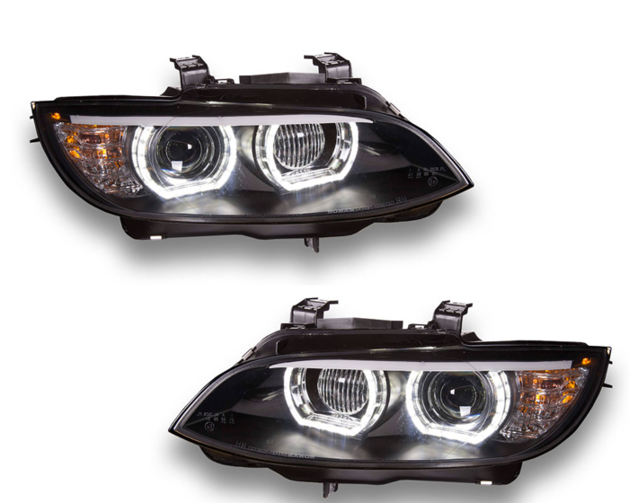 Фарове с 3D LED пръстени за дневни светлини BMW Серия 3 Купе/Конвертилет E92 / E93 05 -10 черни за модели с ксенон