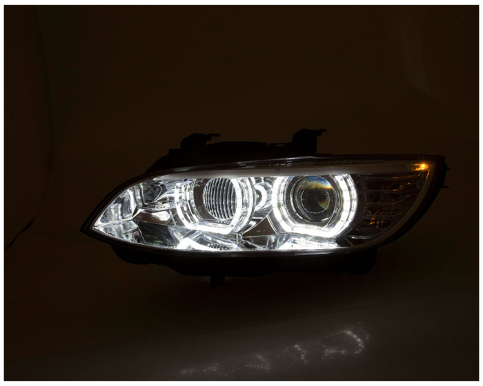 Фарове с 3D LED пръстени за дневни светлини BMW Серия 3 Купе/Конвертилет E92 / E93 05 -10 черни за модели с ксенон - Изображение 4