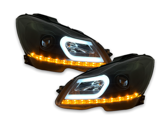 Lumini de zi cu LED faruri Mercedes Benz C-Class W204 11-15 negru