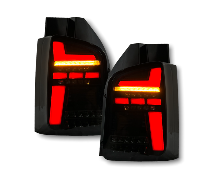 Pilotos traseros LED VW T5.1 03-09 Gullwing en look T6.1 con intermitentes dinámicos negro/humo/rojo - Imagen 3