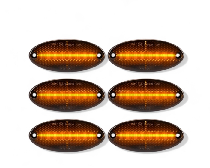 LED Seitenmarkierungsleuchten Ducato, Boxer, Jumper, Movano oval mit Reflektor und Lightbar für teilintegrierte Wohnmobile schwarz/rauch 6 Stk.