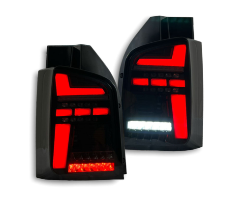 VOLL LED Rückleuchten VW T5.2 GP 09-15 Heckklappe im T6.1 Look mit dynamischem Blinker schwarz/rauch/weiß