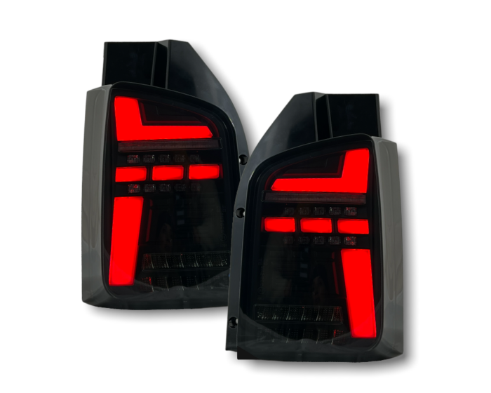 VOLL LED Rückleuchten VW T5.2 GP 09-15 Heckklappe im T6.1 Look mit dynamischem Blinker schwarz/rauch/weiß – Bild 3